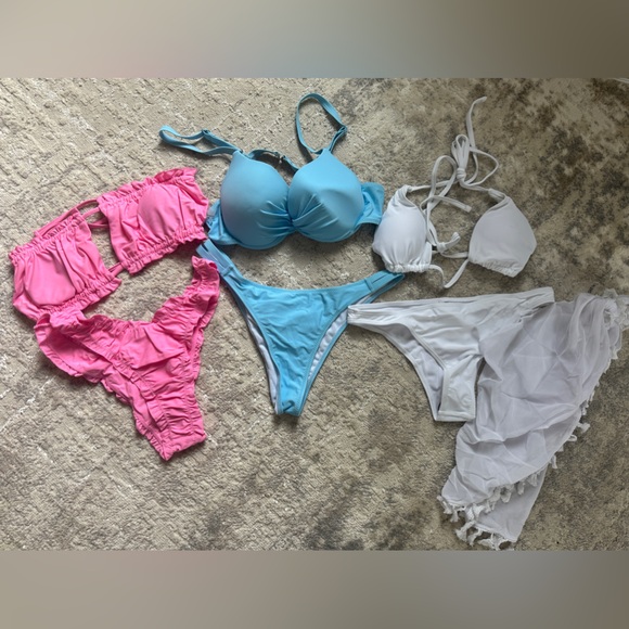Bundle 3 sz L SHEIN bikini white, pink, blue. Sarong included NWOT - Picture 2 of 6